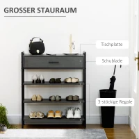 HOMCOM Schuhregal, für 12 Schuhpaare, mit 1 Schublade, 3 Regalböden, Stahlrahmen, schwarz, 80 x 30 x 95 cm(m-4)