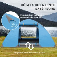 Outsunny Tente de camping 2-3 personnes dôme légère ventilée avec portes zippées sac de transport inclus 268 x 214 x 103 cm bleu(m-6)