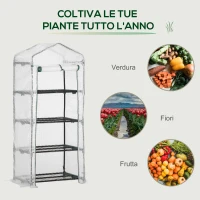 Outsunny Serra per Piante Verticale con Scaffale a 4 Ripiani in Acciaio e PE Bianco, 70x50x160cm(m-7)