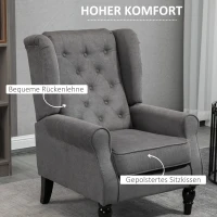 HOMCOM Ohrensessel im Vintage-Design, Lesesessel, Akzentsessel, Holzbeine, Knopfheftung, Grau + Schwarz(m-5)