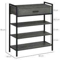 HOMCOM Schuhregal, für 12 Schuhpaare, mit 1 Schublade, 3 Regalböden, Stahlrahmen, schwarz, 80 x 30 x 95 cm(m-3)