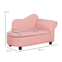 HOMCOM Kindersofa, Récamiere, verstecktes Staufach, Rahmen aus Eukalyptusholz, rosa, 80 x 40 x 49cm(m-3)