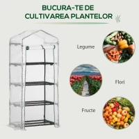 Outsunny  Sera verticala cu etajera cu 4 rafturi, sera pentru balcon si terasa din otel si PE alb, 70x50x160cm(m-7)