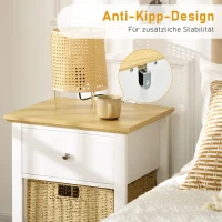 HOMCOM Stolik nocny z szafką i składanym koszem z rattanu, szuflada, stolik pomocniczy(m-6)