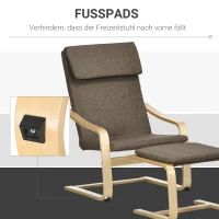 HOMCOM Fauteuil met voetenbank, fauteuilset, linnenlook, massief hout, bruin + naturel(m-6)