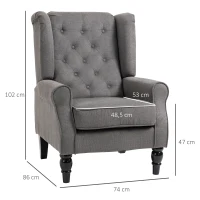 HOMCOM Elegante Oorfauteuil, Dik Gepolsterd, Afneembare Hoes, 74 x 86 x 102 cm, grijs+zwart(m-3)