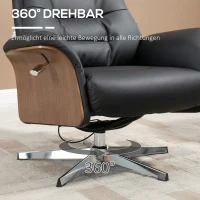 HOMCOM Fauteuil met voetenbank, 360° draaibaar, ligfunctie, leesstoel, zwart, 80 x 84 x 108 cm(m-7)
