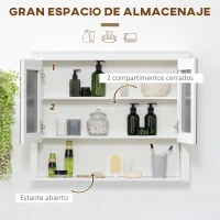 HOMCOM Armario de Pared con Espejo Armario Colgante con 2 Puertas de Vidrio y Estante de Almacenaje 80x20x65 cm Blanco(m-4)