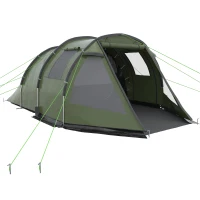 Outsunny kampeertent voor 3-4 personen, twee binnenruimtes, gaasraam, groen, 4,75 x 2,64 x 1,72 m(m-1)