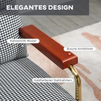 HOMCOM Fauteuil in retrodesign, accentstoel, pied-de-poulepatroon, houten elementen, binnenvering, zwart+wit(m-5)