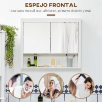 HOMCOM Armario de Pared con Espejo Armario Colgante con 2 Puertas de Vidrio y Estante de Almacenaje 80x20x65 cm Blanco(m-5)