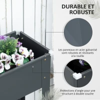 Outsunny Jardinière sur pieds carré potager avec trou de drainage acier galvanisé 100 x 30 x 80 cm gris(m-5)