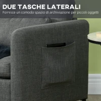 HOMCOM Poltroncina Moderna in Tessuto effetto Lino con Gambe in Acciaio e Tasche laterali, 73x73x80cm, Grigio(m-5)