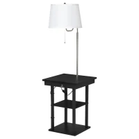 HOMCOM Lámpara de Pie con Mesa Auxiliar y 2 Puertos de Carga USB Casquillo E27 Max. 40W 44,5x44,5x144,5 cm Negro y Blanco(m-1)