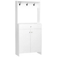 HOMCOM Mueble Zapatero con Perchero 3 Ganchos Cajón 2 Puertas y Estantes Ajustables para 12 Pares de Zapatos 80x32x180cm Blanco(m-1)