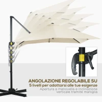 Outsunny Ombrellone da Giardino con Angolazione Regolabile su 5 Livelli e a 360°, 2.5x2.5 m, color Crema(m-5)