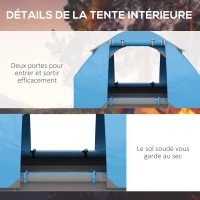 Outsunny Tente de camping 2-3 personnes dôme légère ventilée avec portes zippées sac de transport inclus 268 x 214 x 103 cm bleu(m-5)