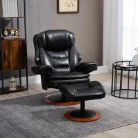 HOMCOM Fauteuil met voetenbank, relaxfauteuil, 360° draaibaar, verstelbare rugleuning, zwart+bruin(m-2)