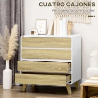 HOMCOM Cómoda con 4 Cajones Cajonera de Madera con Patas Elevadas para Salón Dormitorio 80x40x79,5 cm Blanco y Roble(m-5)