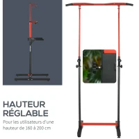 SPORTNOW Station de musculation multifonction avec barre de traction hauteur réglable sur 6 positions noir et rouge(m-5)
