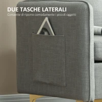 HOMCOM Poltroncina Moderna con Tessuto effetto Lino, Gambe in Acciaio e Tasche laterali, 72x72x90cm, Grigio(m-5)