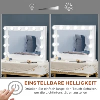 HOMCOM Hollywoodspiegel met verlichting, aanraakbediening, geheugenfunctie, 12 dimbare LED-lampen, wit, 80 x 60 cm(m-5)