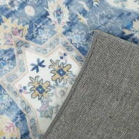 HOMCOM Alfombra de Salón Vintage 150x80 cm Alfombra Rectangular de Lana Sintética Antideslizante para Salón Dormitorio Azul(m-8)