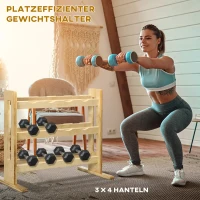 HOMCOM Hantelständer, für 12 Hanteln, bis 150 kg, 3 Ebenen, Buchenholz, 118 x 60 x 100 cm(m-4)