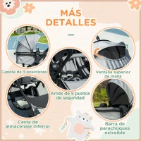 HOMCOM 2 en 1 Silla de Paseo Ligera Cochecito para Bebé de 0-36 Meses Plegable con Asiento Reversible 96x61x106 cm Gris(m-7)