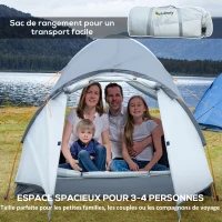 Outsunny Tente de camping 3-4 personnes imperméable fenêtres à mailles double couche portable 350 x 150 x 128 cm gris(m-4)