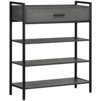 HOMCOM Schuhregal, für 12 Schuhpaare, mit 1 Schublade, 3 Regalböden, Stahlrahmen, schwarz, 80 x 30 x 95 cm(m-1)