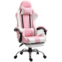 Vinsetto Pink Computer Gaming Chair, Desk Chair with 135° Reclining Back and Retractable Footrest, Adjustable PU Leather Lumbar Support and Headrest, Steel Base for Adults, Girls(m-11)