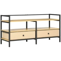 HOMCOM Mueble TV de Salón Mesa para TV de hasta 55 Pulgadas con 2 Cajones de Tela no Tejida y Marco de Acero 120x40x59 cm Roble(m-1)