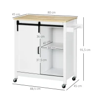 HOMCOM Desserte sur roulettes étagère et porte coulissante à galandage plateau en bois 88,5 x 45 x 91,5 cm blanc(m-3)