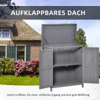 Outsunny Geräteschrank, Doppeltür, Klappdeckel, 2 Regalfächer, wetterfest, Naturholz, grau, 74 x 43 x 88cm(m-6)
