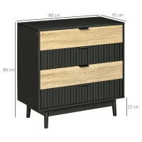 HOMCOM Commode meuble de rangement 4 tiroirs pieds en métal style contemporain 80 x 35 x 80 cm naturel et noir(m-3)