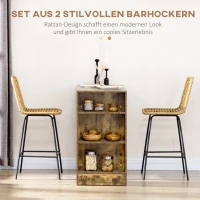 HOMCOM Set van 2 barkrukken in boho-design, PE-rotan, inclusief voetsteun, 42,5 cm x 52 cm x 102 cm, geel+zwart(m-5)