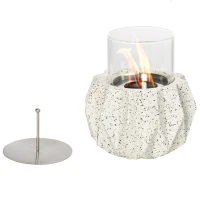 Outsunny Tischkamin in Steinoptik, Windschutz, Feuerstelle mit Brennkammer, Windlicht, Grau(m-1)