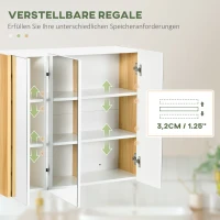 kleankin Szafka z lustrem, Szafka łazienkowa z lustrem z 3 półkami, Szafka ścienna z lustrem(m-6)