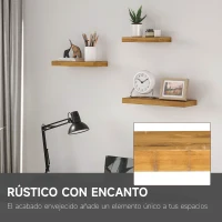 HOMCOM Juego de 3 Estantes Flotantes de Madera Balda de Pared para Salón Pasillo 50x18x3,6 cm 40x18x3,6 cm 30x18x3,6 cm Marrón(m-5)