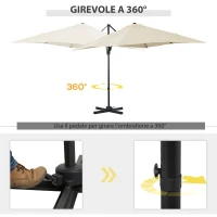 Outsunny Ombrellone da Giardino con Angolazione Regolabile su 5 Livelli e a 360°, 2.5x2.5 m, color Crema(m-4)