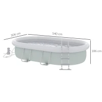 Outsunny Piscina Fuori Terra con Telaio in Acciaio, Filtro e Scaletta per 8 Persone, 540x304x106cm, Grigio(m-3)