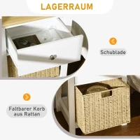 HOMCOM Stolik nocny z szafką i składanym koszem z rattanu, szuflada, stolik pomocniczy(m-5)