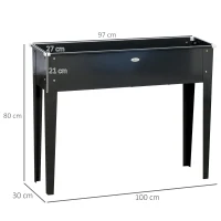 Outsunny Jardinière sur pieds carré potager avec trou de drainage acier galvanisé 100 x 30 x 80 cm noir(m-3)