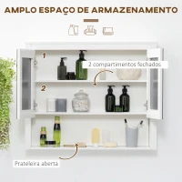 HOMCOM Armário de Parede para Casa de Banho com Espelho 2 Portas e Prateleira de Armazenamento 80x20x65cm Branco(m-4)