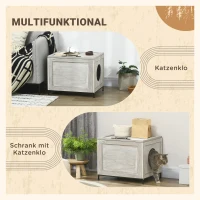 PawHut Szafka na kuwetę dla kota, kuweta z drzwiami, domek dla kota z uchwytem, jasnoszary(m-4)