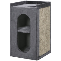PawHut Krabpaal voor katten met 2 kattenholen, 1 liggedeelte, sisal krabmat, pluche, grijs+naturel