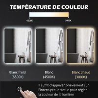 kleankin Miroir rectangulaire mural lumineux LED de salle de bain 70 x 50 cm 3 couleurs luminosité réglable blanc transparent(m-6)