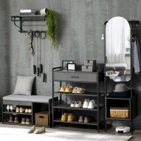 HOMCOM Schuhregal, für 12 Schuhpaare, mit 1 Schublade, 3 Regalböden, Stahlrahmen, schwarz, 80 x 30 x 95 cm(m-7)