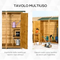Outsunny Casetta da Giardino in Legno a 2 Ante con Sgabello Alto a 2 Ripiani e Tetto Idrorepellente, 140x75x157 cm(m-4)